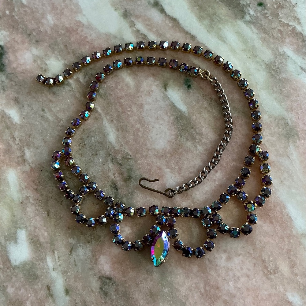 Vintage Iridescent Ruby Crystal Statement Necklace - image 1